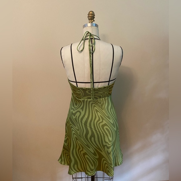 Garage Satin Halter & Flare Dress | Green | Size: S - Picture 2 of 3